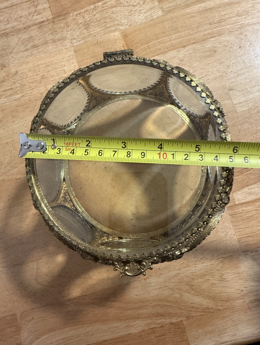 Vintage Ormolu 5 Sided Jewelry Casket Beveled Glass Trinket Box - Picture 5 of 7